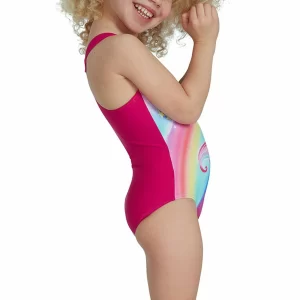 Speedo Digital Placement Racerback Badeanzug Mädchen Rosa – Hell Blau – Gelb 13