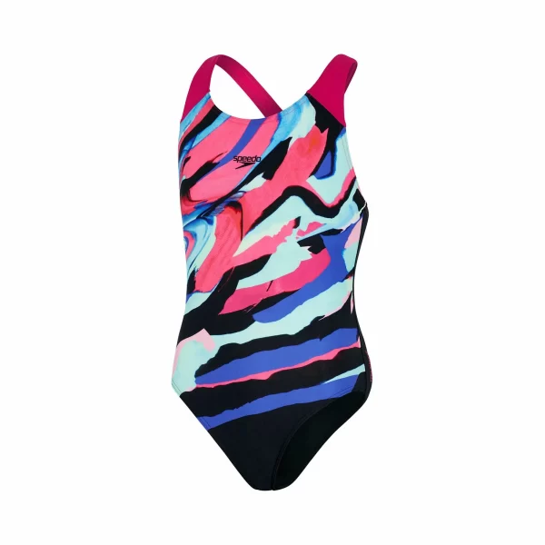 Speedo Digital Placement Splashback Badeanzug Mädchen Schwarz – Rosa – Blau 1