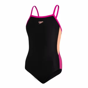 Speedo Dive Thinstrap Muscleback Badeanzug Mädchen Schwarz – Rosa – Orange 15
