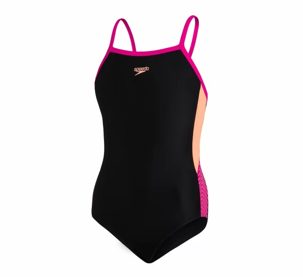 Speedo Dive Thinstrap Muscleback Badeanzug Mädchen Schwarz – Rosa – Orange 6