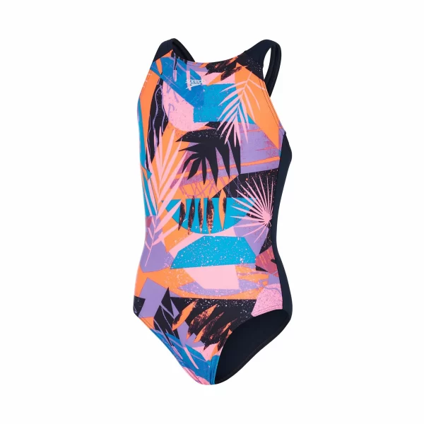 Speedo ECO Digital Placement Pulseback Badeanzug Mädchen Rosa – Orange – Blau 1