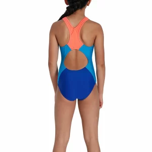 Speedo Eco Colourblock Spiritback Badeanzug Mädchen Blau – Hellblau – Orange 11