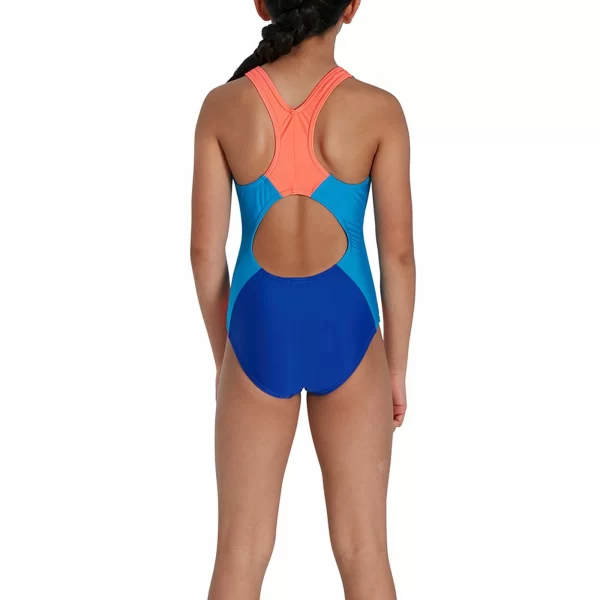 Speedo Eco Colourblock Spiritback Badeanzug Mädchen Blau – Hellblau – Orange 4