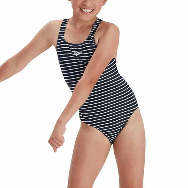 Speedo Essential Medalist Badeanzug Mädchen Marine – Weiß 4