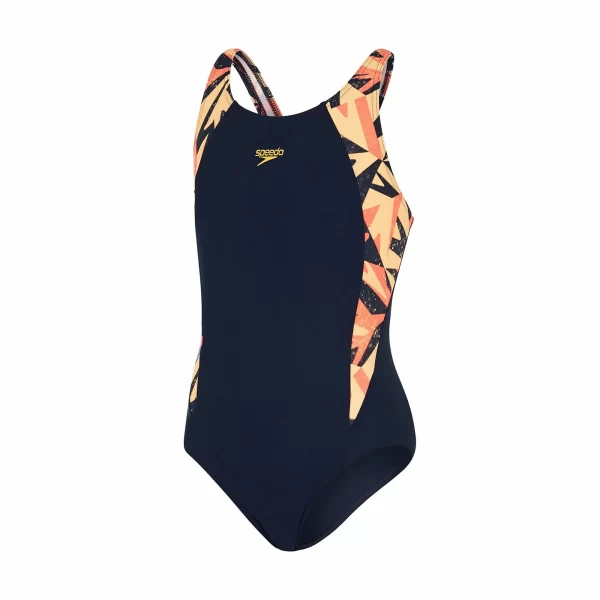 Speedo Hyper Boom Splice Muscleback Badeanzug Mädchen Marine – Rot – Orange 1